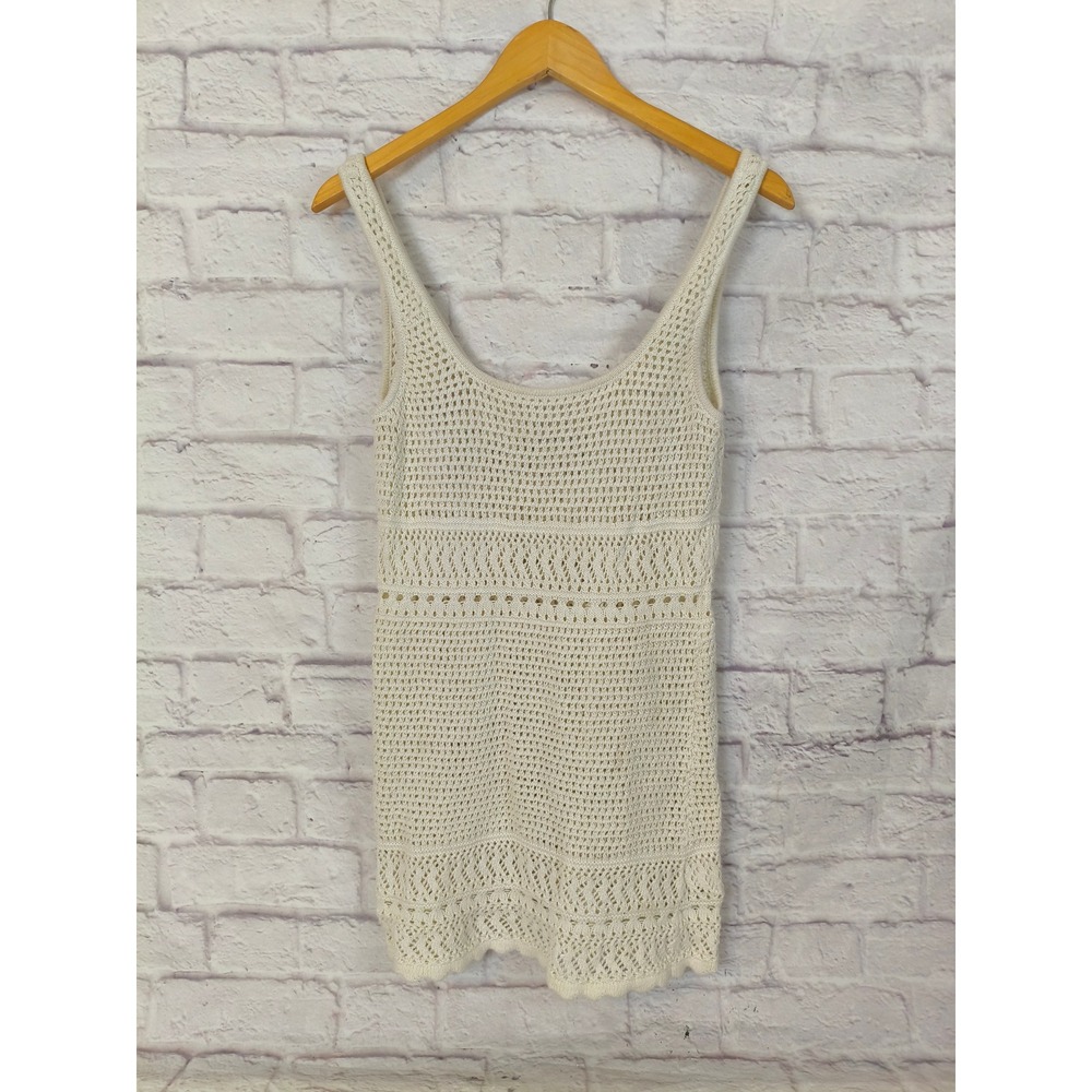 Hollister Crochet Open Knit Cream Cotton Sleeveless Cover Up Mini Dress SZ Jr Md